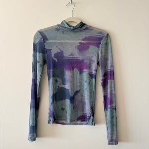 Chic Floral Long Sleeve Top - Purple and Gray sheer